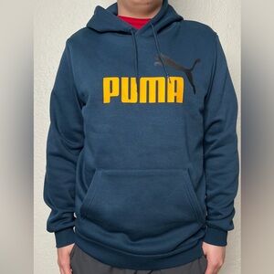 Puma Navy Pullover Hoodie with Yellow Logo